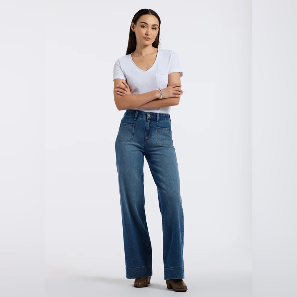 NWT Buffalo David High Rise Wide Leg Addie Women's Jeans, Authentic Worn Indigo